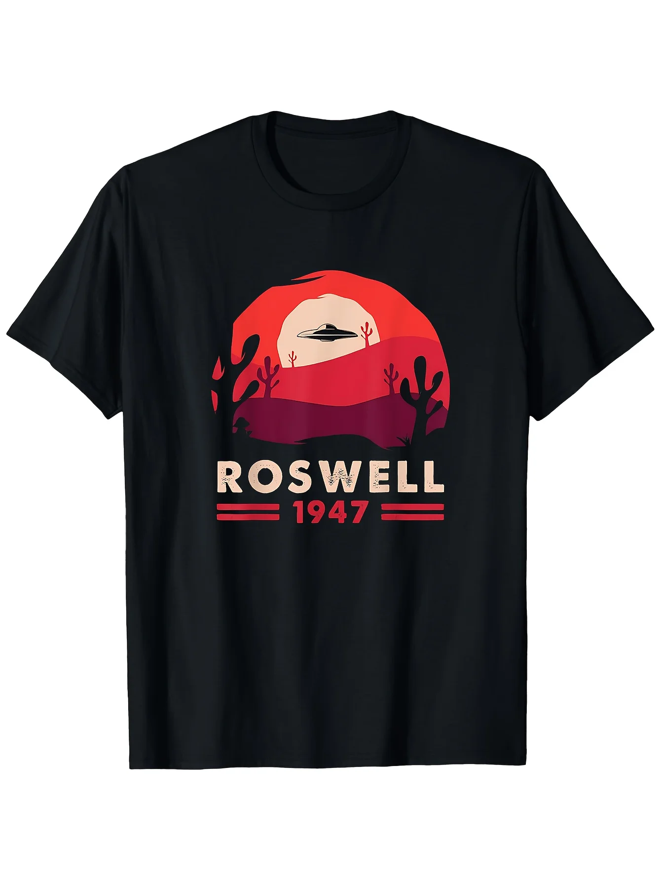 Men's Roswell 199s UFO Abduction Alien Invasion T-Shirt Vintae Sci-Fi Pattern T-Shirt Withesert Niht Sky Alienesins Short Sleeve