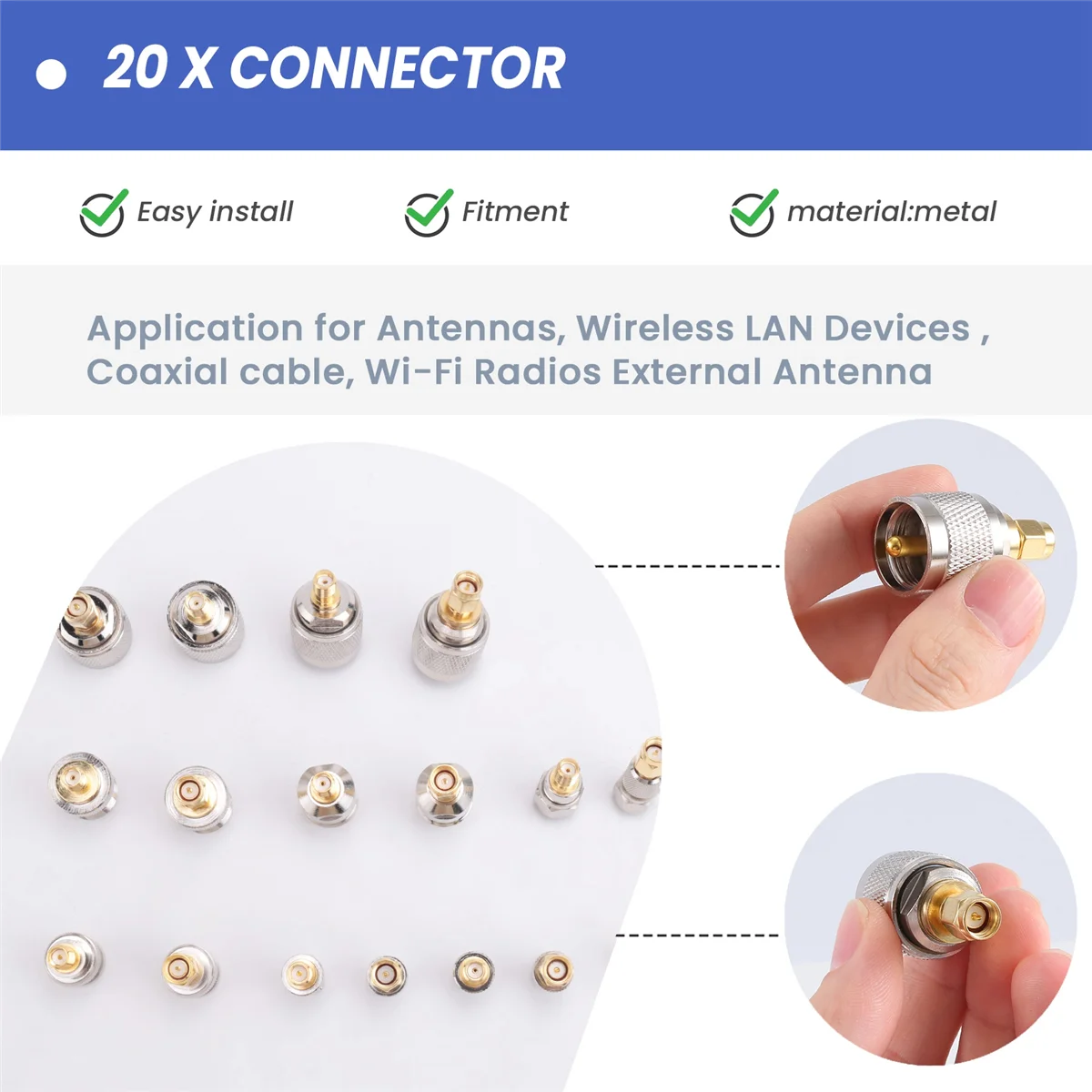 BVBV SMA a SMA BNC N F UHF tipo conectores kits adaptador RF 20 tipo, SMA hembra a F macho, SMA hembra a F hembra