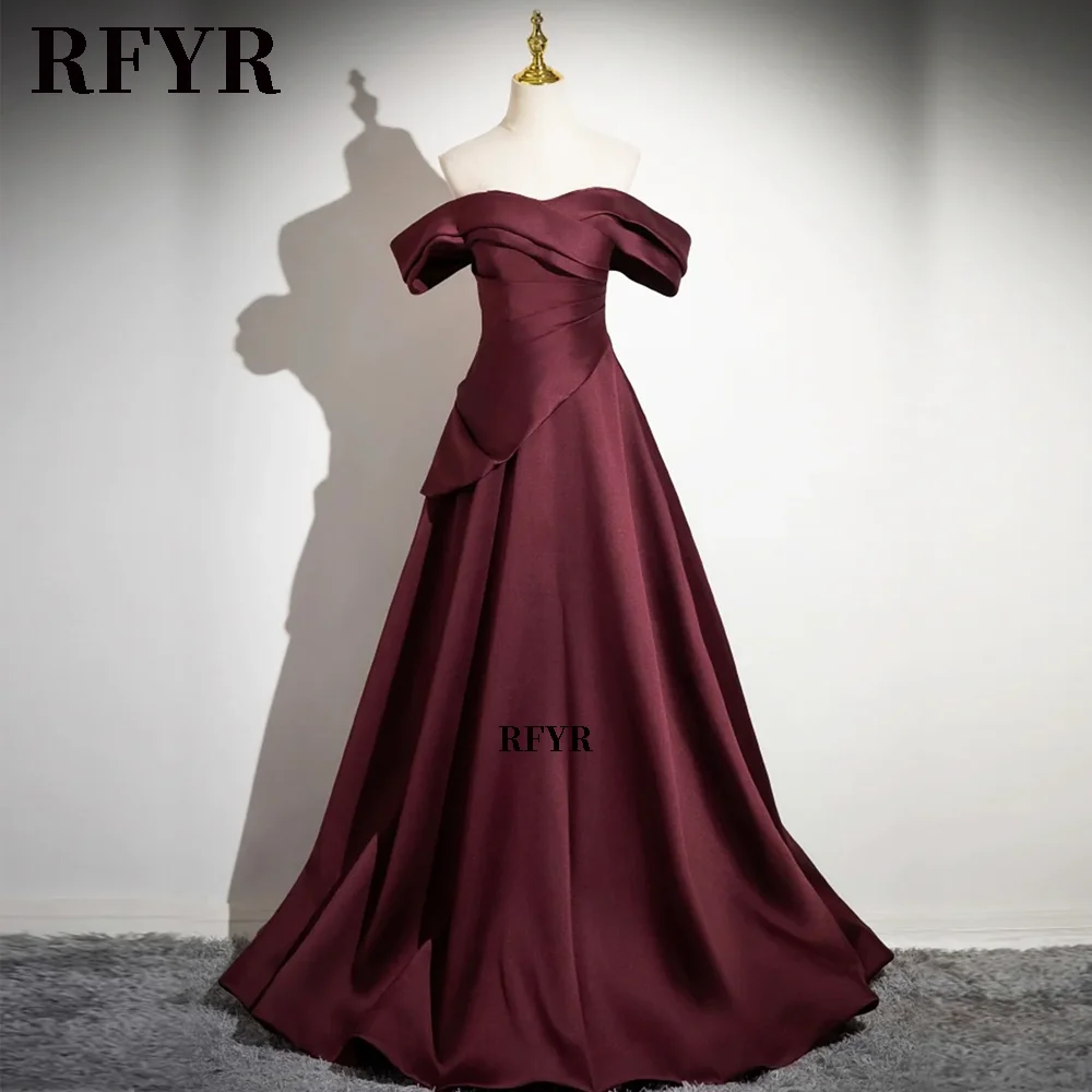 

RFYR Off Shoulder Evening Dresses Pleats Satin Prom Dress for Women A Line Prom Dress Vestidos De Noche Customized