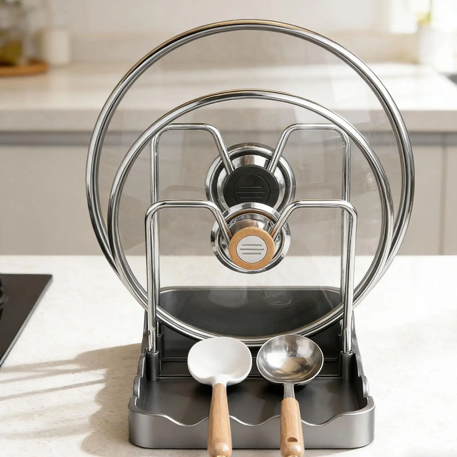 Pot Lid Holder Kitchen Supplies Kitchen Decor Spoon Rest for Kitchen Counter Stainless Steel