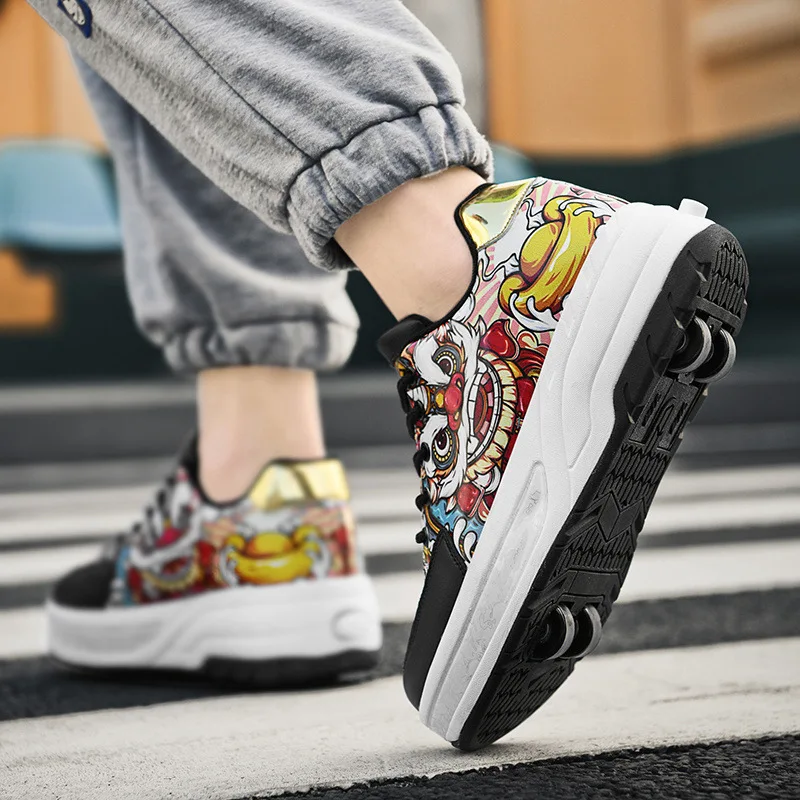 Four Wheels Children LED Shoes USB Charging Breathable Kids Roller Skates Fashion Boys & Girls & Women Sneakers Size 30-42