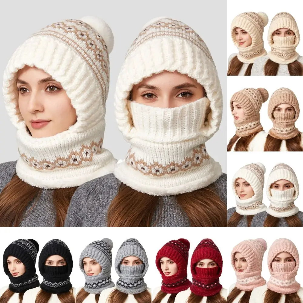 

Модная женская шапка-бини 3 в 1, ветрозащитная с шарфом-маской, зимняя вязаная шапка, теплая Балаклава с флисовой подкладкой для женщин и девочек