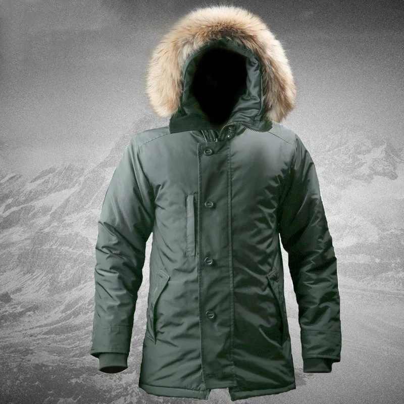 N3B-ropa Polar de algodón a prueba de frío para hombre, Parka cálida con cuello de piel y capucha, cazadora para senderismo al aire libre, traje de asalto para caza, invierno