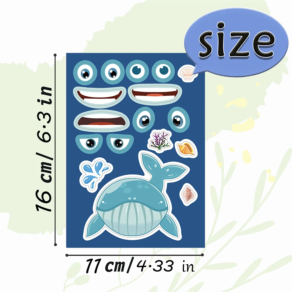 8Sheets Marine Organism Whale Turtle Shark Make a Face Stickers for Kids Teens Funny Crafts Project Make Your Own Animal Sticker