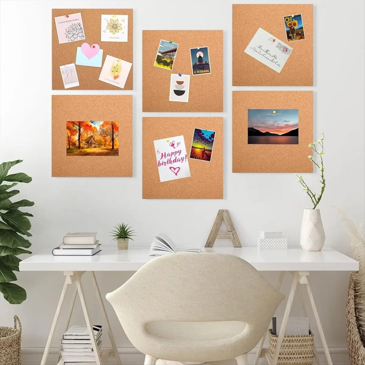 【2026 TOP Global】▼△◑Pack of 8 Cork Board Self-Adhesive 1mm Thickness 30 X21 cm Cork Wall Pin Board DIY Cork Board for Wall Floor