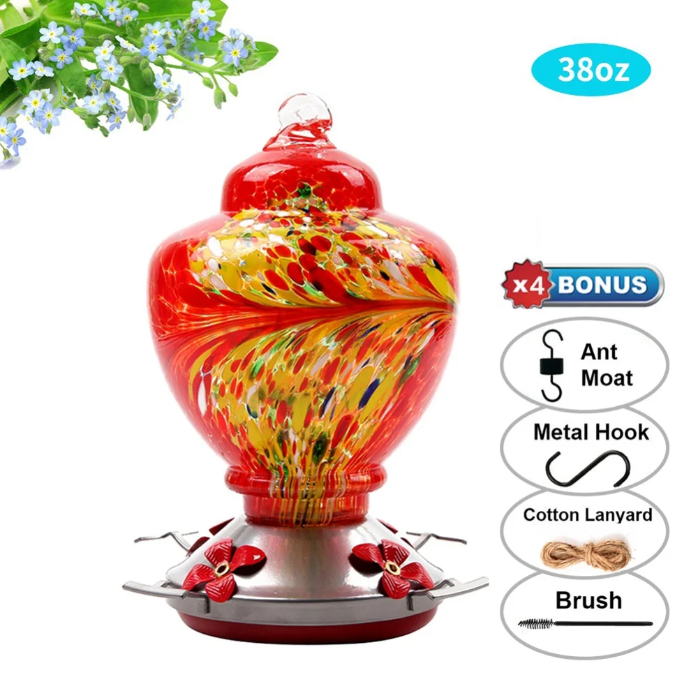 Bird Feeder Hummingbird Feeder Painted Glass Flower Hummingbird Water Feeder Food Container For Garden Outdoors Patio