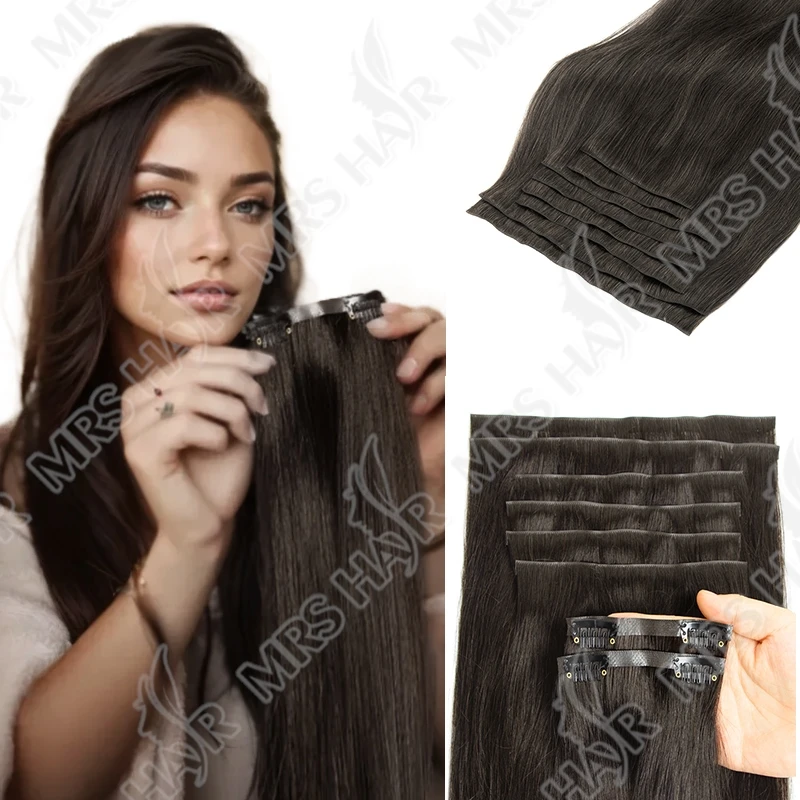 Clip invisibile in PU nell'estensione Trama del nastro iniettato Trama del nastro sottile e morbido Capelli umani 7 pezzi / set 12-24 pollici 100G 120G invisibile
