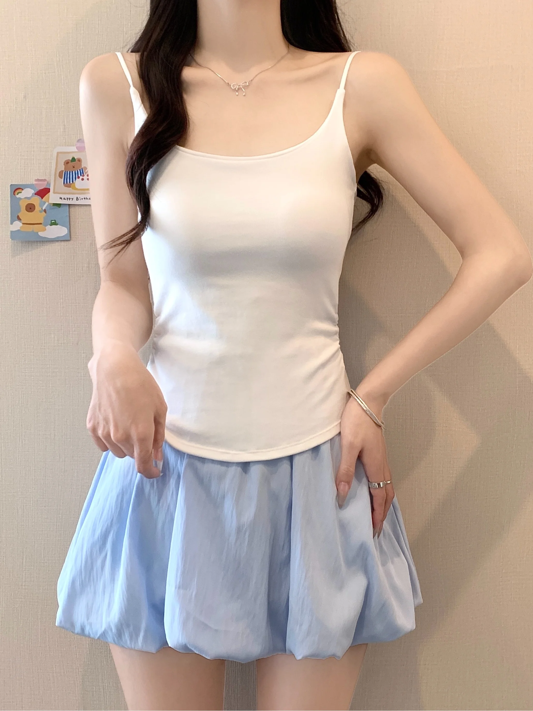 

plus Size Women's Pure Desire Style Small Strap Vest Summer Slimming Versatile No Sleeve Top with Chest Pad Commute Style