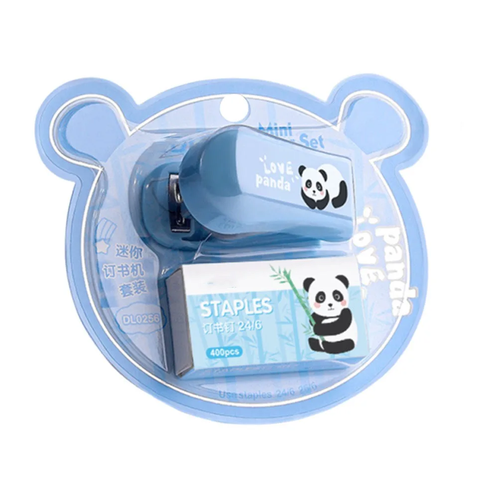 Durable Cartoon Panda Mini Stapler with Staples Multifunctional Stapler Set Binding Machine Office School