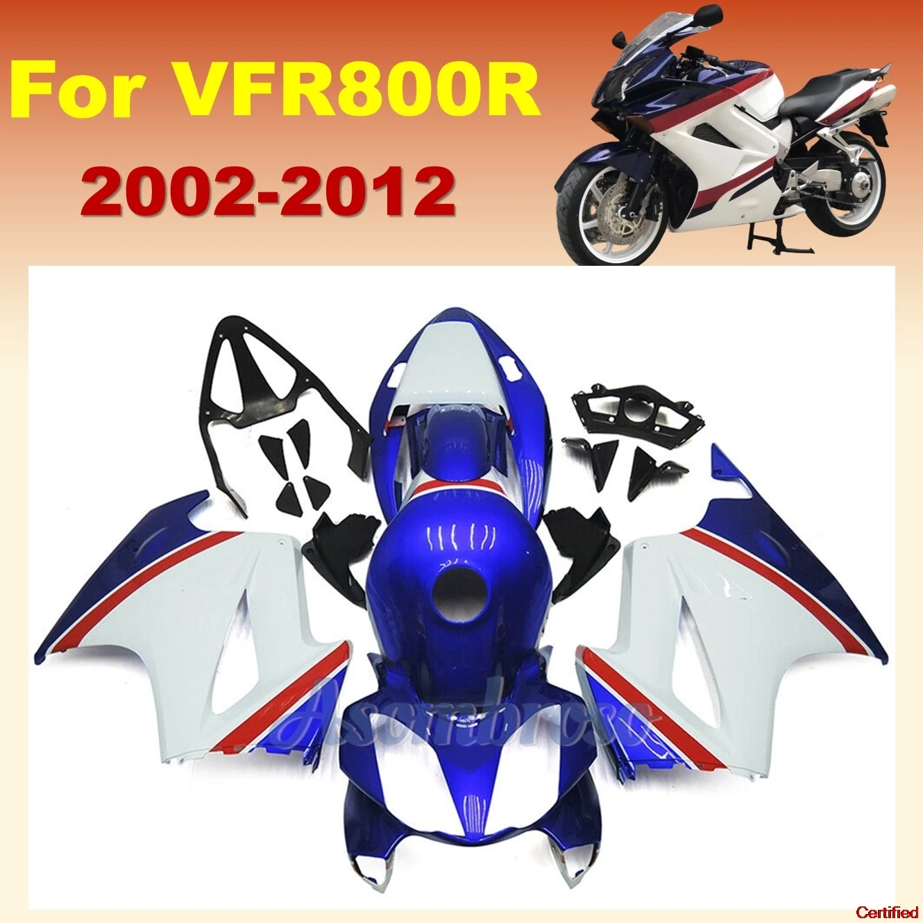 For VFR800 2002-2012 VFR 800RR 03 04 05 06 07 08 09 10 11 12 Superior Motorcycle Fairing ABS Blue White Bodywork