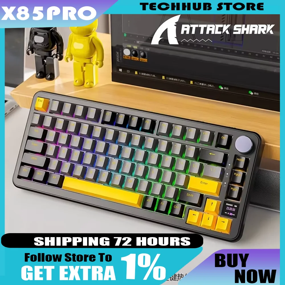 

Attack Shark X85PRO Bluetooth Mechanical Keyboard Wireless Tri Mode Hot Swappable RGB Gaming Custom PC Gamer Accessories Gifts