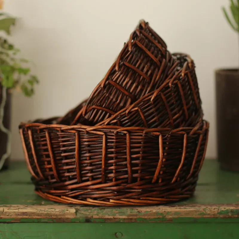 

Chinese Rattan Fruit Basket Wicker Desktop Storage Basket Kitchen Household Snack Bread Basket