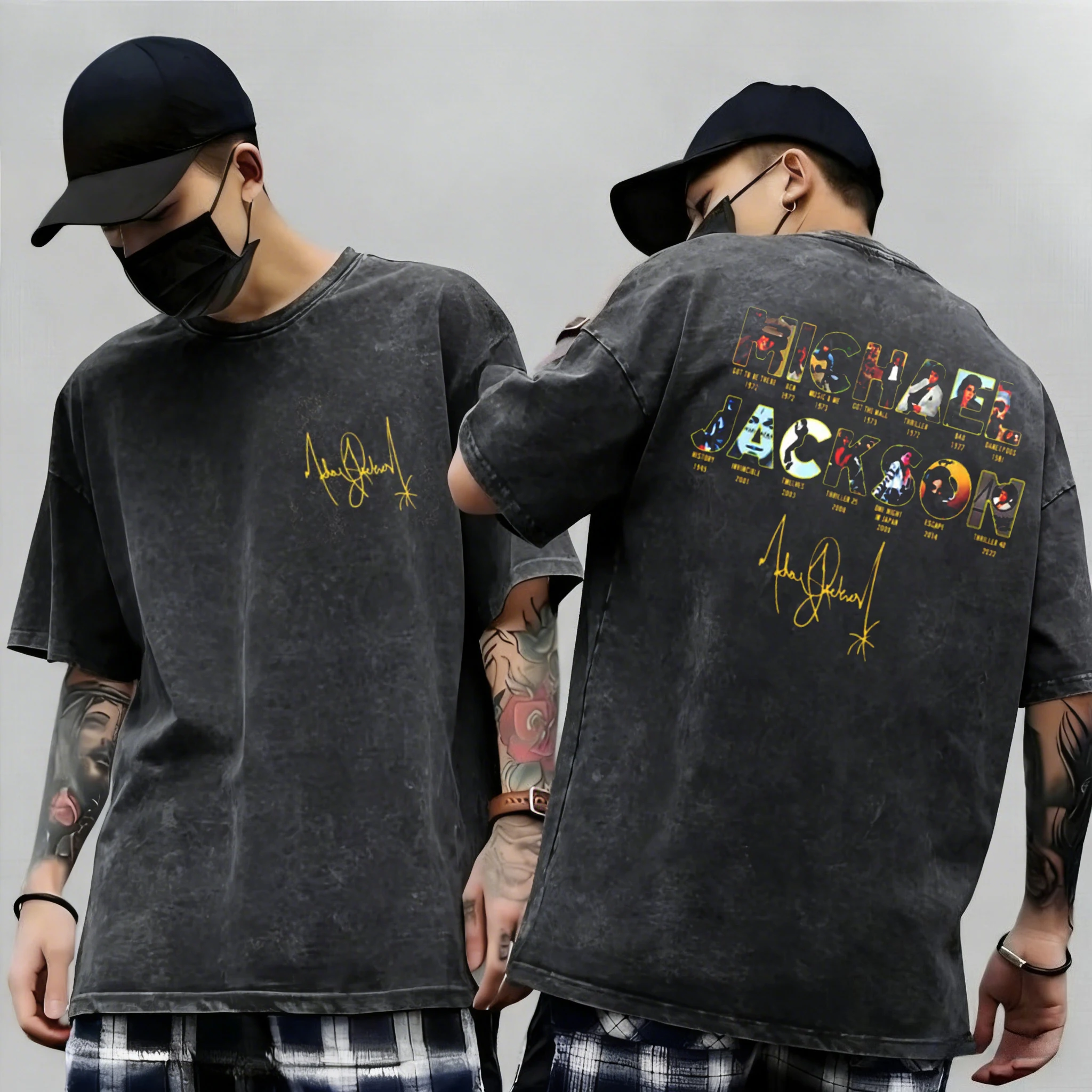 Washed Vintage Michael Jackson Thriller Graphic T-shirt Men Women Fashion Retro Gothic Rock Tshirt Men's Punk Oversized T Shirts