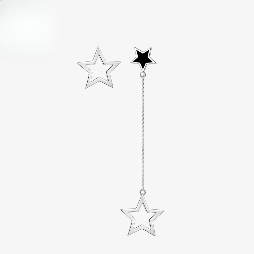 Korean Version New Product Asymmetric Tassel Star Earrings S925 Pure Silver Earrings with Simple Design, Popular on The Internet