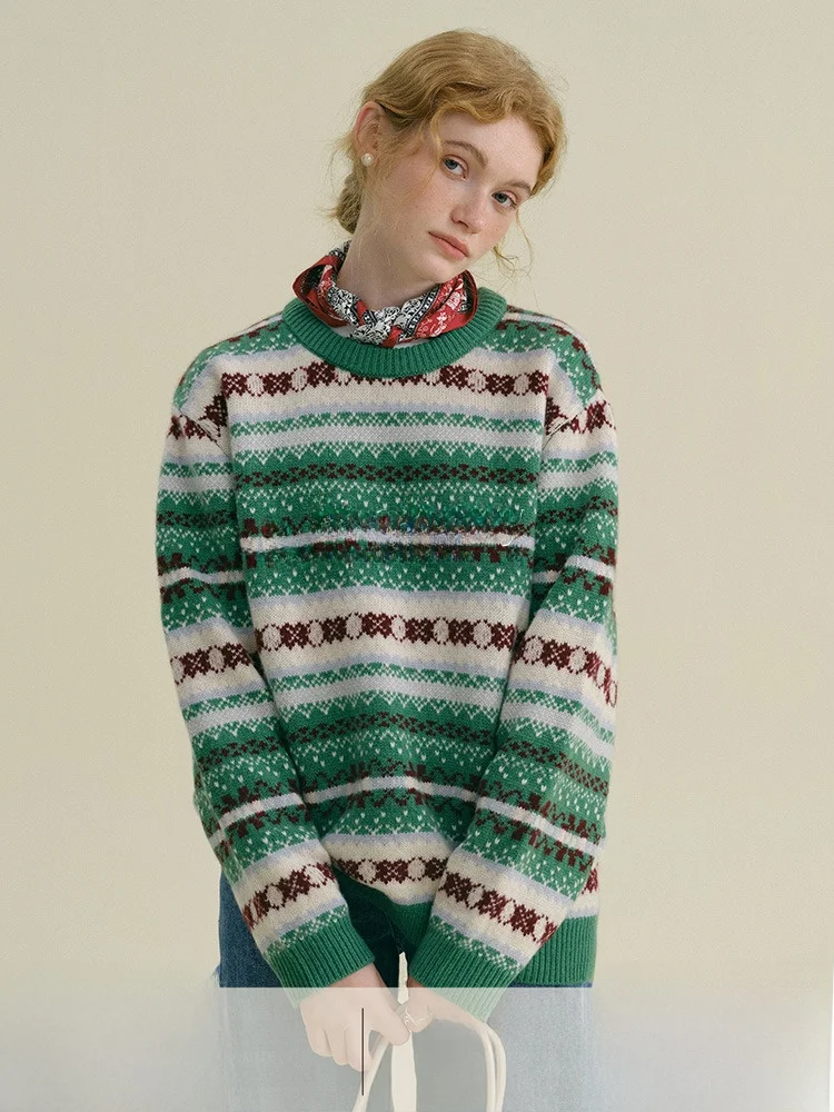 

Rina Berry винтажный цветной вязаный свитер тяжелого плетения двухцветный осенне-зимний женский свободный крой Long Sve round Ne Top