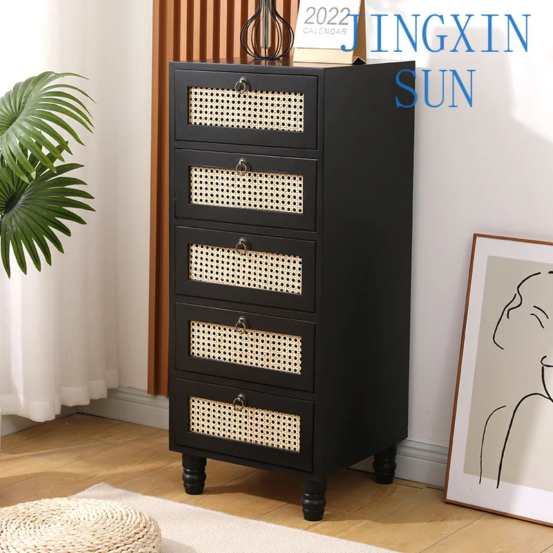 Chest of drawers, bedroom storage, storage cabinets, multi-layer storage rattan cabinets against the wall