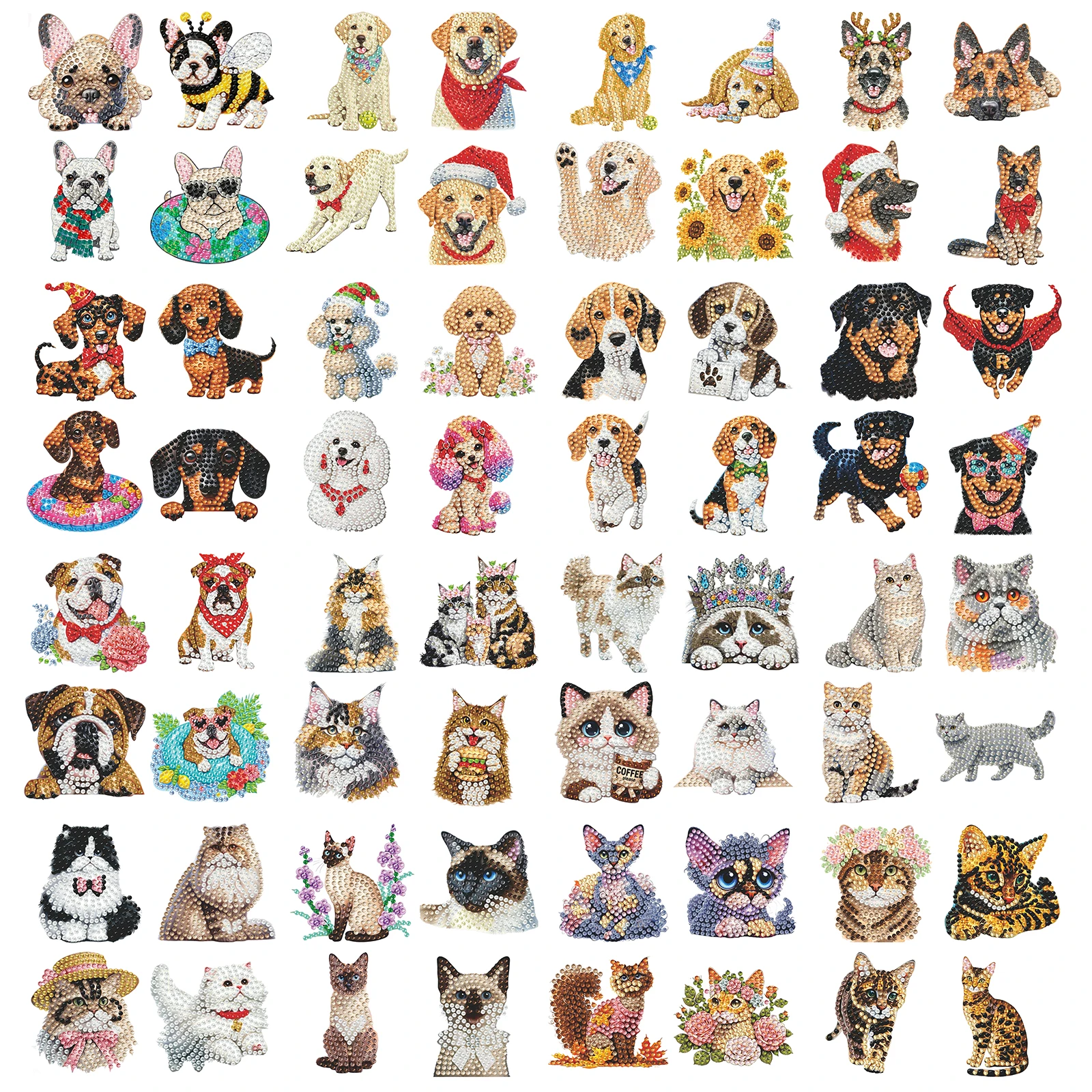 4PCS 2D/Flat Acrylic DIY Diamond Art Fridge Magnet Kit Animal Series Crystal Art Craft for Adults Beginners Home Decors