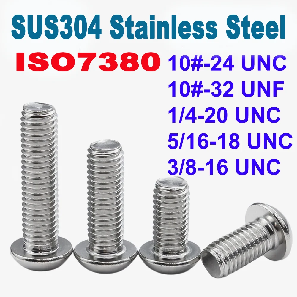 ISO7380 10 # 1/4 ''5/16'' 3/8 ''UNC UNF SUS304 سداسية من الفولاذ المقاوم للصدأ المقبس زر مسامير مستديرة الرأس مفتاح ألين الترباس #2