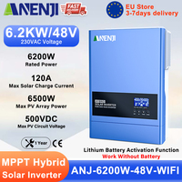 ANENJI 6.2KW 48V Hybrid Solar Inverter Pure Sine On Grid Off Grid MPPT Photovoltaic Solar Inverter 120A Solar Charger PV 500VAC