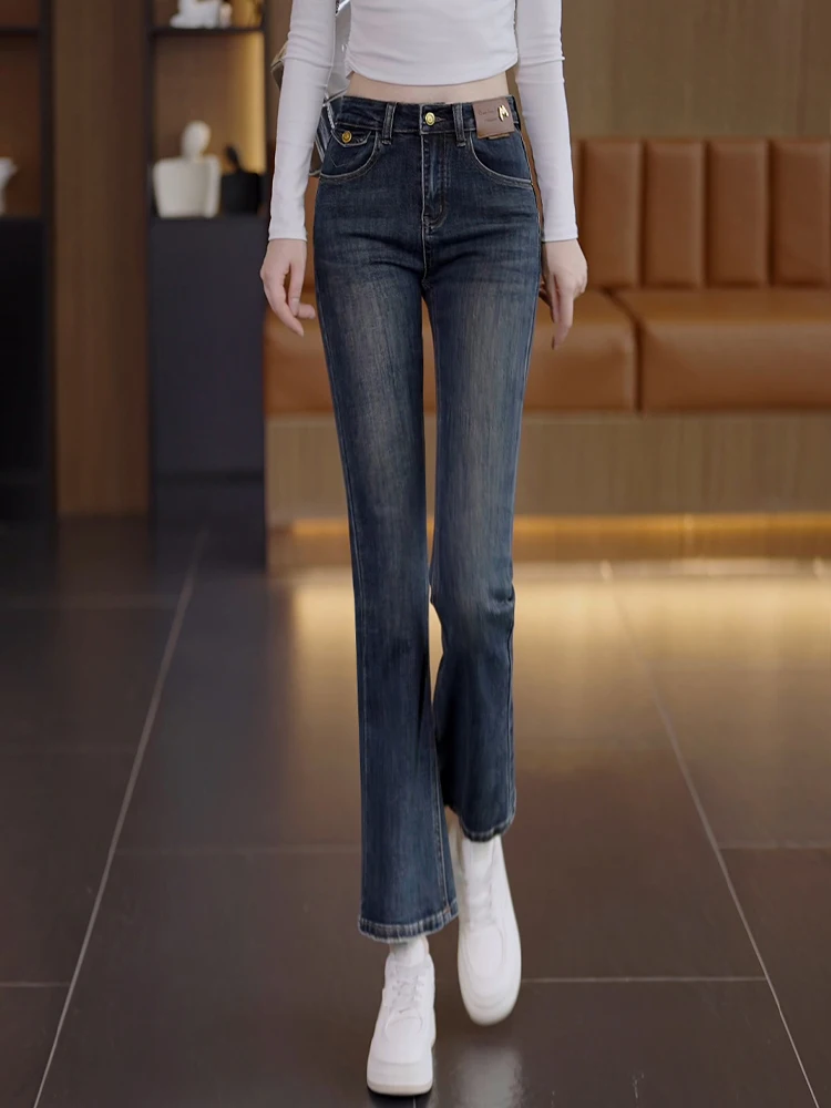 

Женские джинсы-клеш с высокой талией, весна-осень 2026, новые, узкие, маленьких размеров, с высокой талией, модель «Копытца»