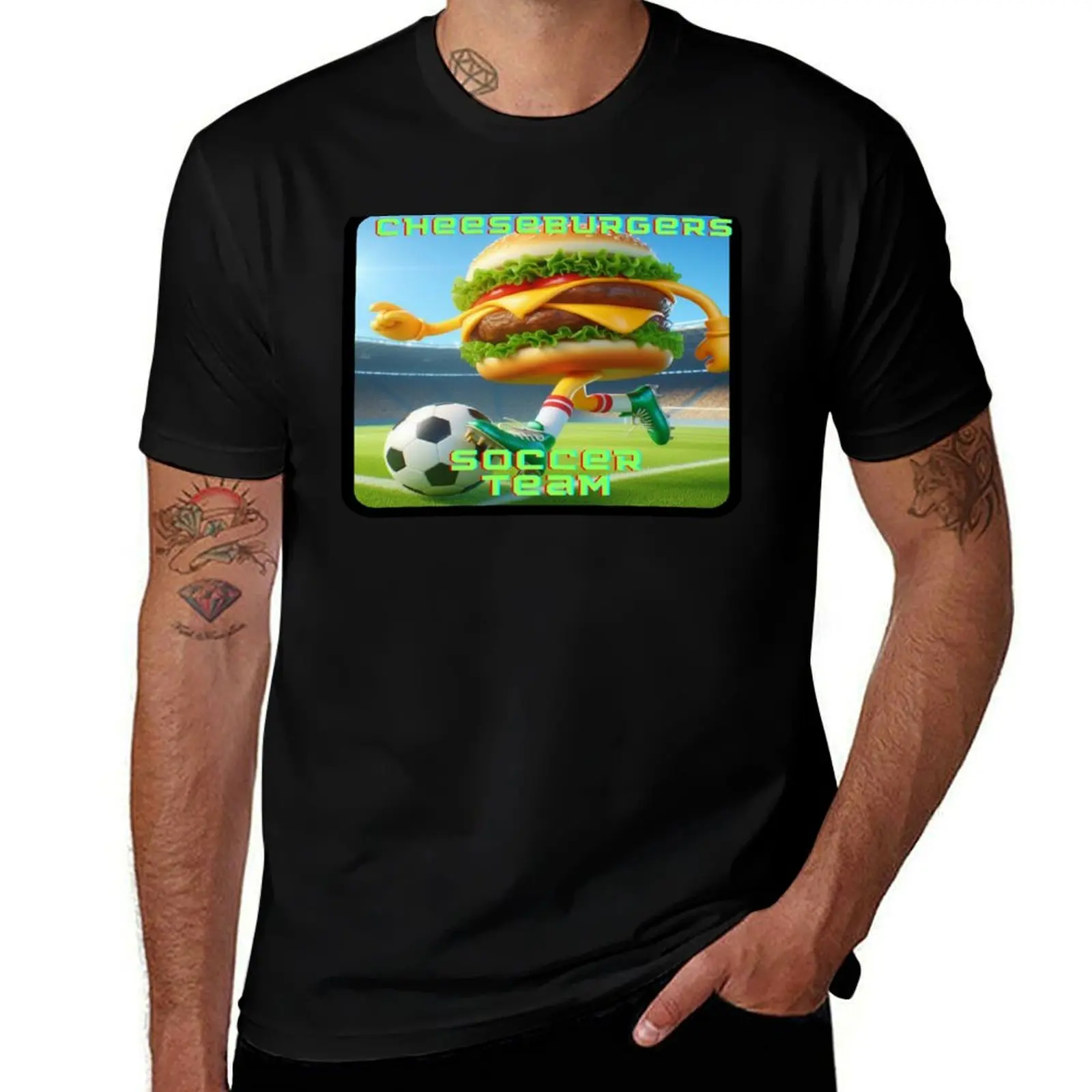 

Cheeseburger Soccer Team T-Shirt summer clothes heavyweights anime Man t-shirt anime shirts men