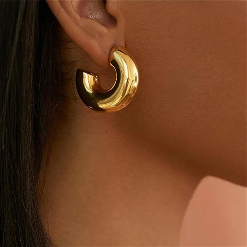 

Stainless Steel Oversize Chunky Round Circle Clip Earring for Women Gold Color C Shape Ear Cuff Stud Tube Thick Earclips Jewelry