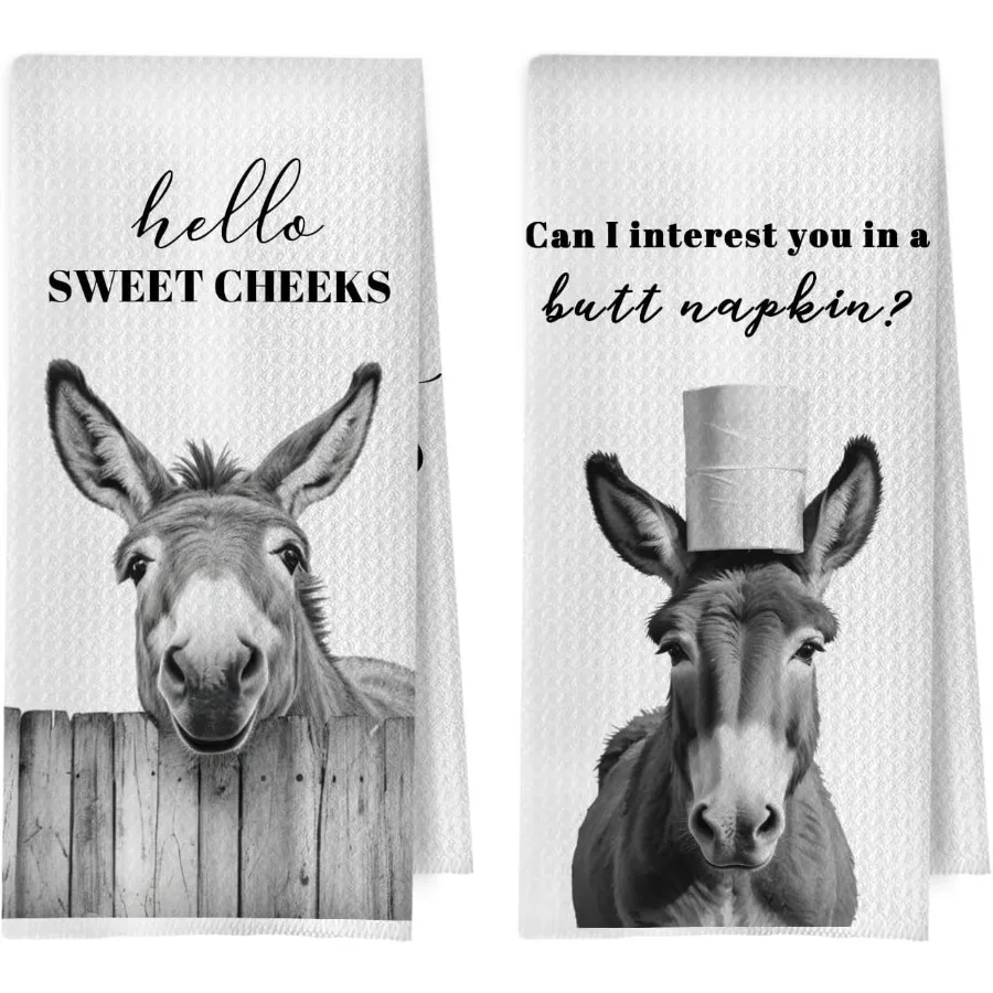 

Набор забавных полотенец для рук с осликом, Hello Sweet Cheeks, ослик, вафельные декоративные полотенца для ванной комнаты, полотенца для рук в фермерском доме Hello Sweet Chee