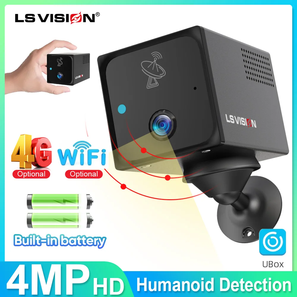 LS VISION 4G/WiFi Security Mini Camera Battery-Powered, 4MP Motion Detection, 2-Way Voice, Indoor Camera Radar Motion Alert UBOX