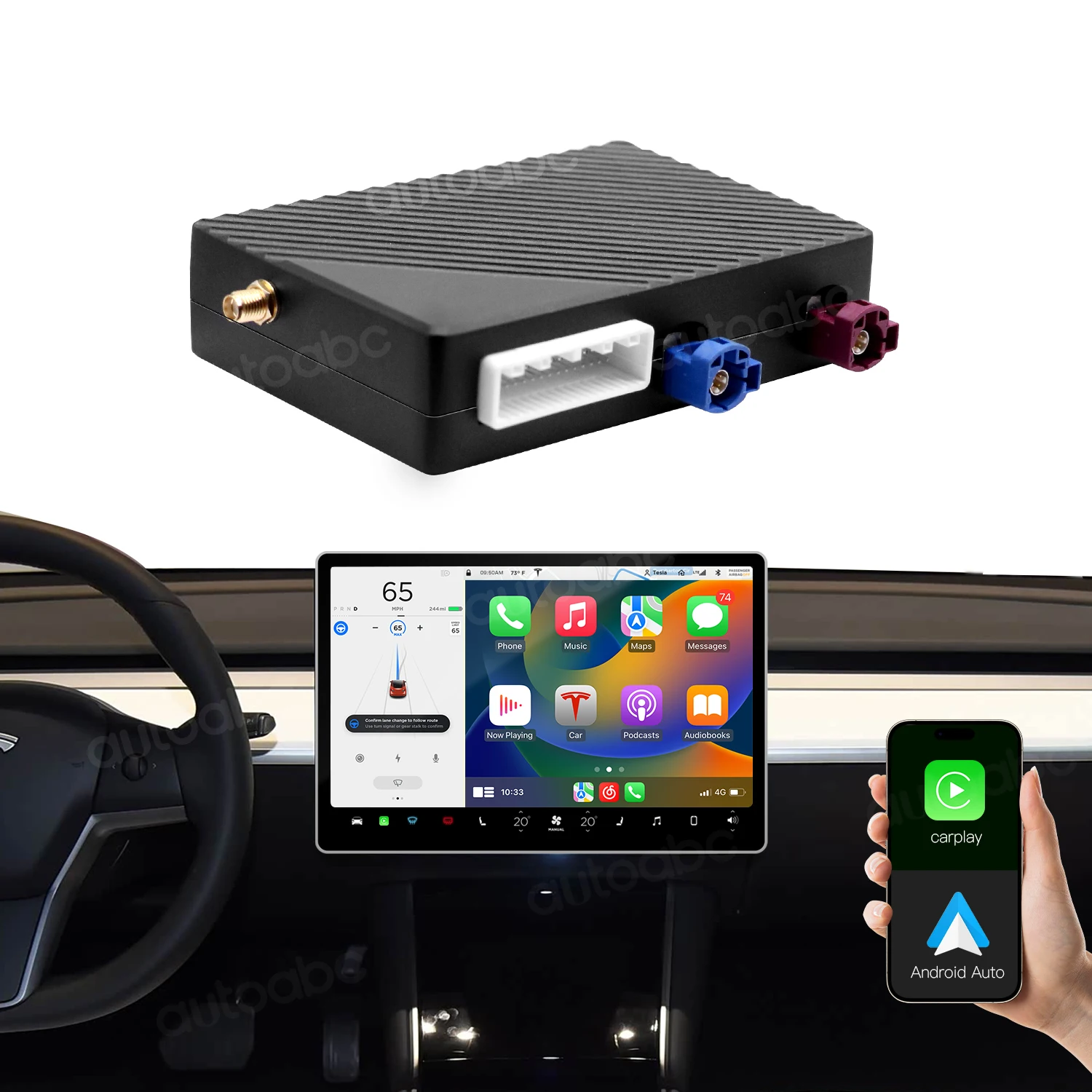

ZJZ AUTOABC New Wireless Apple CarPlay for Tesla Model 3 Model Y 2019-2024Wireless Android Auto for Tesla Radio Screen Upgrade