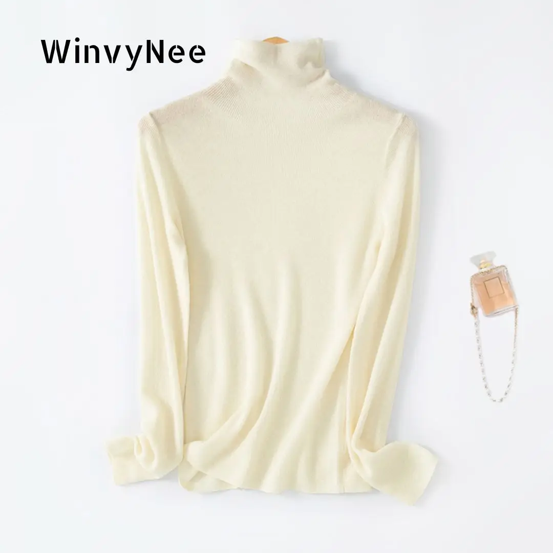 

Женский свитер WinvyNee из камвольной шерсти с высоким воротом, облегающий, базовый, для весны и осени, мягкий трикотаж, повседневный, A1757010A