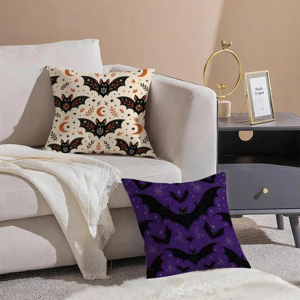Halloween Bat Seamless Pattern Cushion Cover Throw Pillow Cover Hidden Button Durable Polyester Chair Cushion