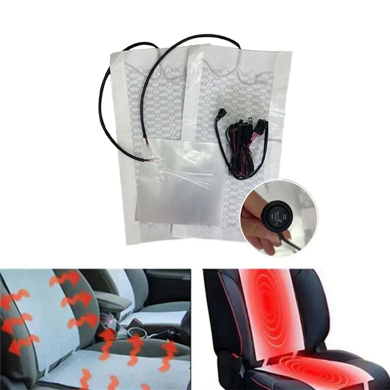 ABIB -Universal Car Seat Heater Kit 12V Carbon Fiber Heating Pads 2 Level Dual Control Switch System Buttons