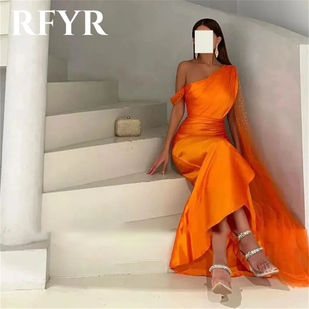 RFYR المملكة العربية السعودية فساتين سهرة على شكل بوق برتقالي بكتف واحد فستان حفلات حورية البحر أنيق مناسبة رسمية فستان طويل مخصص #2