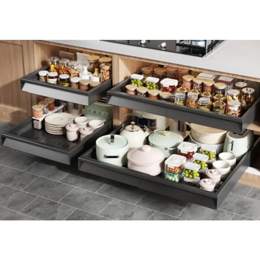 4 Pack Pull Out Cabinet Organizer Expandable Width 15"-24.8" and Depth (16.2"-23.6") 3 Slide Rails Slide Out Drawers w