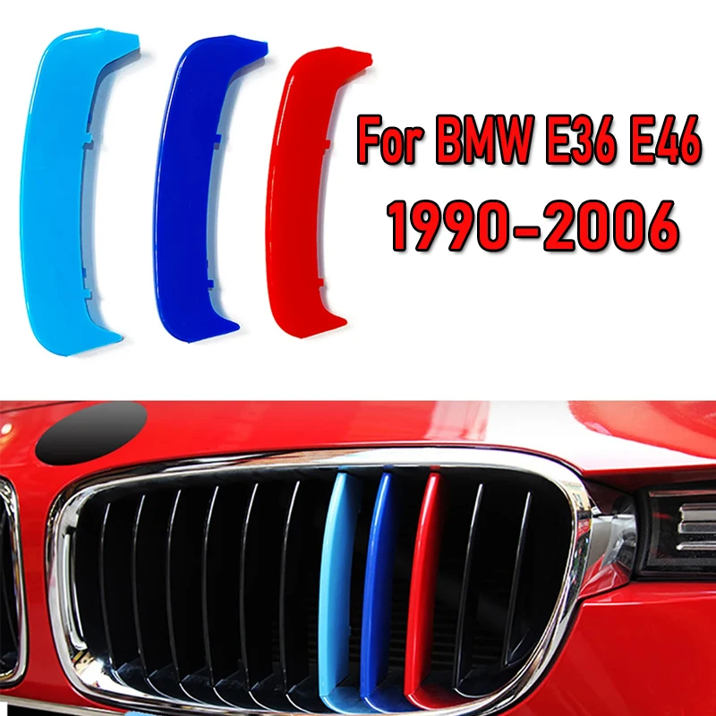 1set 3pcs M-Color For BMW Grille Insert Trims Stripe Car Grille Trim Clip For 3 Series E36 1990-1998 E46 2002-2006