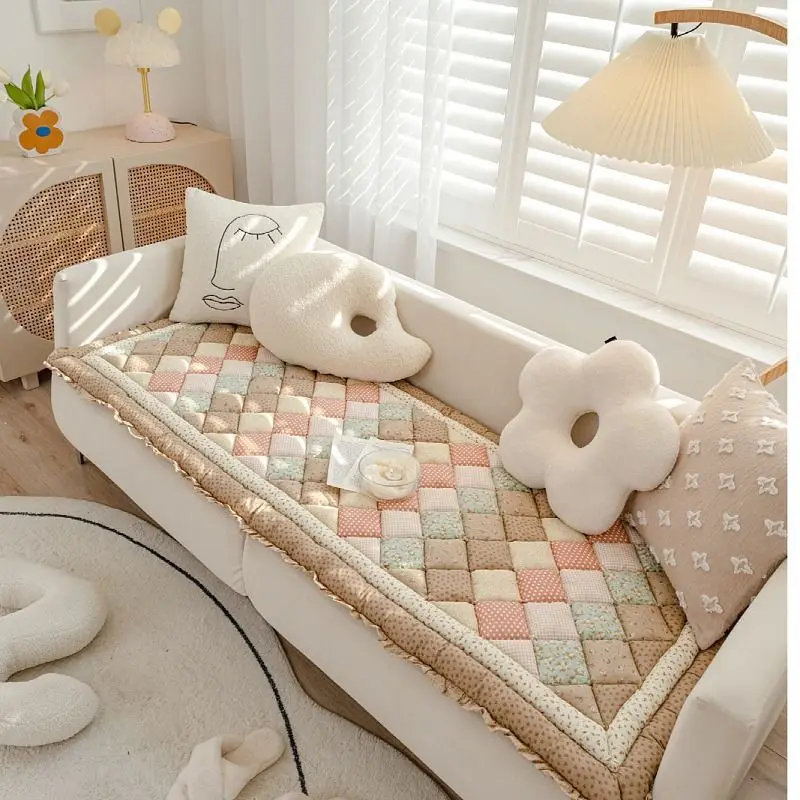 

Thicken Cushion Cotton Grid Cushion Patchwork Sofa Cushion Plaid Carpet Anti-Slip Rugs for Living Room Decor Seat Tatami Mat