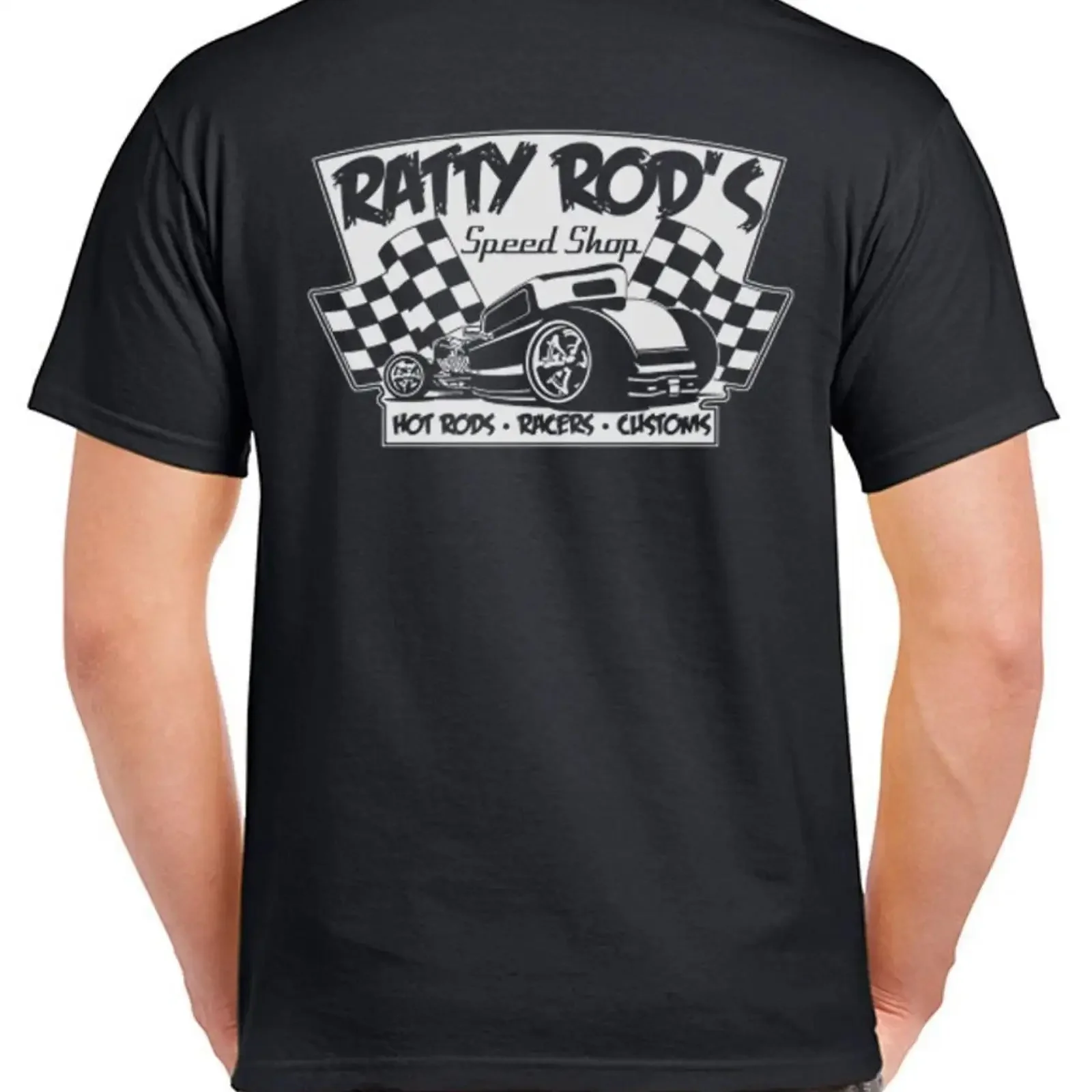 RATTY ROD'S SPEED SHOP T-SHIRT Hot Rods Racers Checkered Flag Vintage Washed Stretchy Comfortable Breathable Graphic Casual