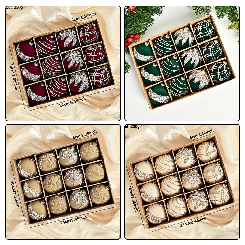 

12Pcs Christmas Diameter 6cm Velvet Ball Ornaments Xmas Tree Pendant Decorations New Year Christmas Spheres Pendant Velvet Balls