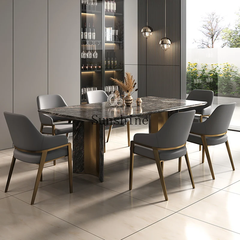 

Italian simple marble dining table and chair combination high-end villa modern home dining table