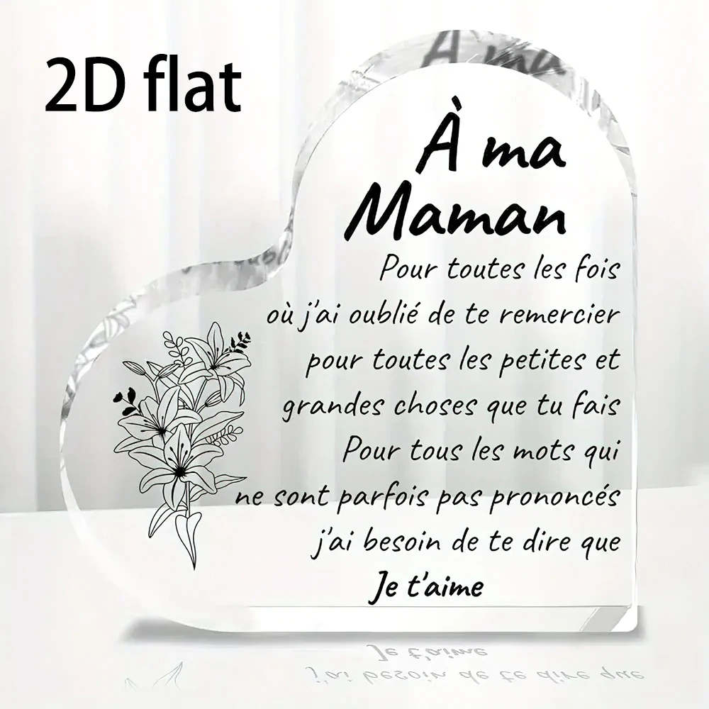 Placa y estatuas decorativas planas 2D, decoraciones para el día de la madre, interior, letrero francés 'À Ma Maman Je T'aime', decoración para mesa, 1 ud.