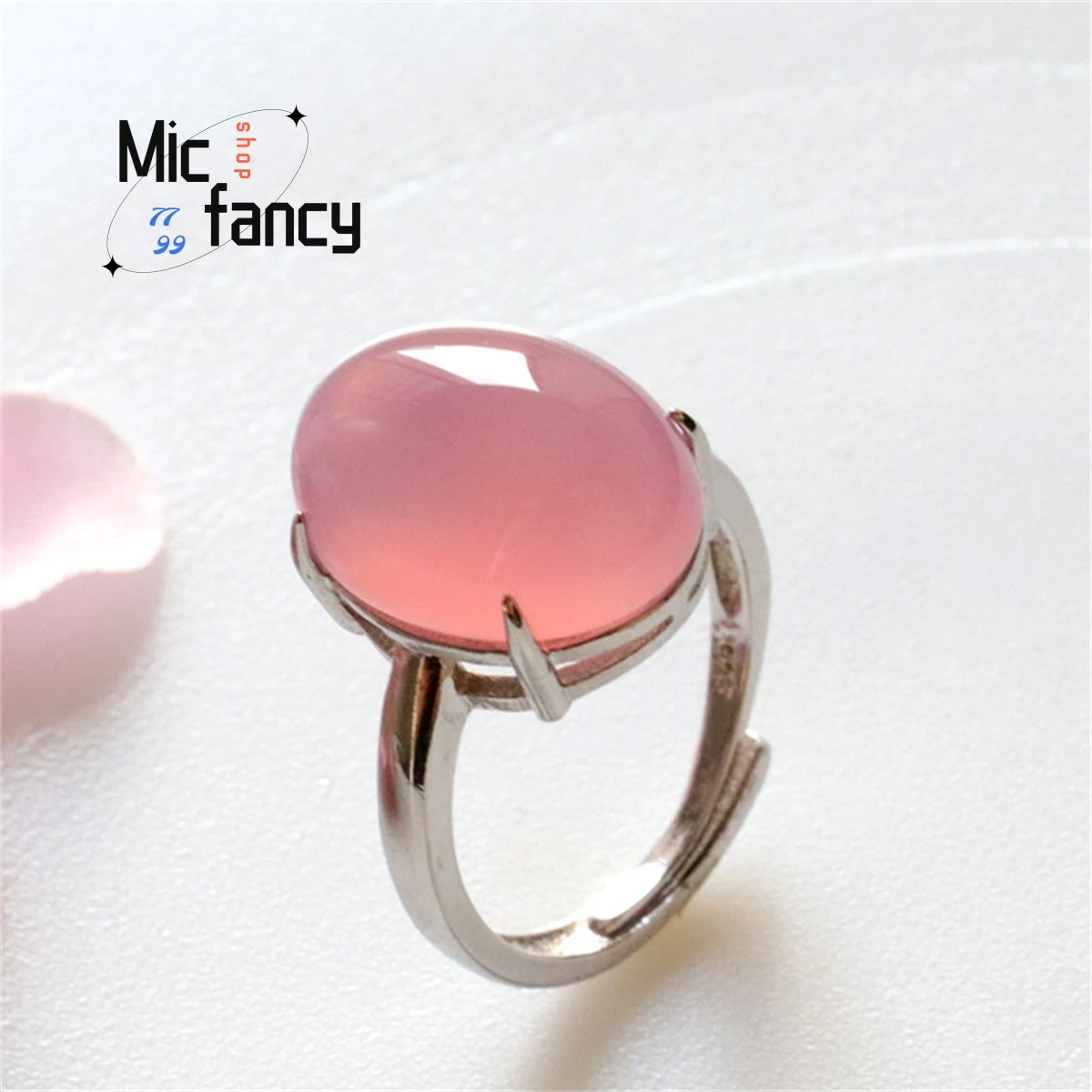 S925 Silver Lnlaid Natural Authentic Pink Chalcedony Agate Ring Fine Jewelry Sweet Romantic Simple Generous Gift Female Boutique