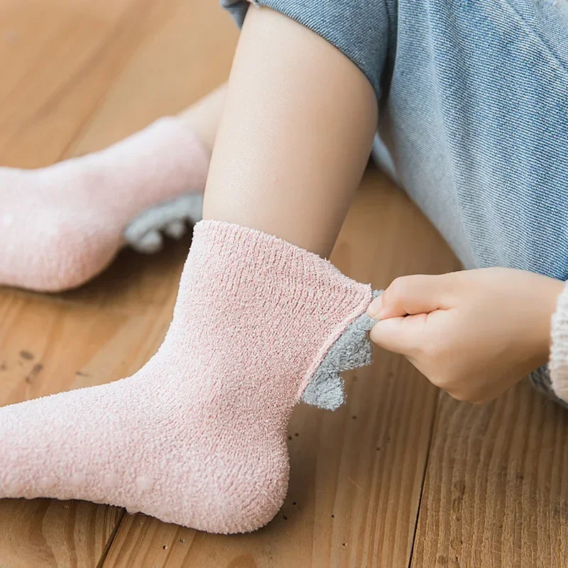 Winter Thicken Terry Soft Coral Fleece Baby Socks Dinosaur Shape Infant Warm Cute Todder Floor Non-slip Sock Boys Girls Kids