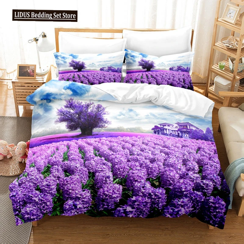 

Purple Duvet Cover Set 3D Polyester Comforter Cover Lavender Butterfly Romantic Theme King Queen Size For Kids Girls Women Boys