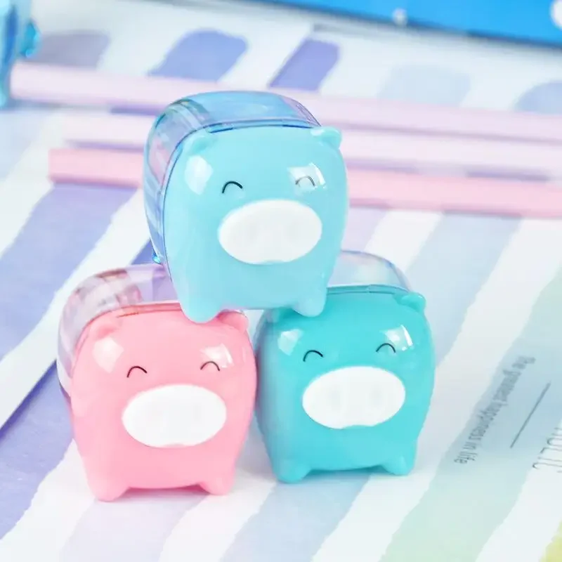 2 Pcs Cute Kawaii Animal Pig Candy Colored Pencil Sharpener Korean Kids School Supplies Stationery