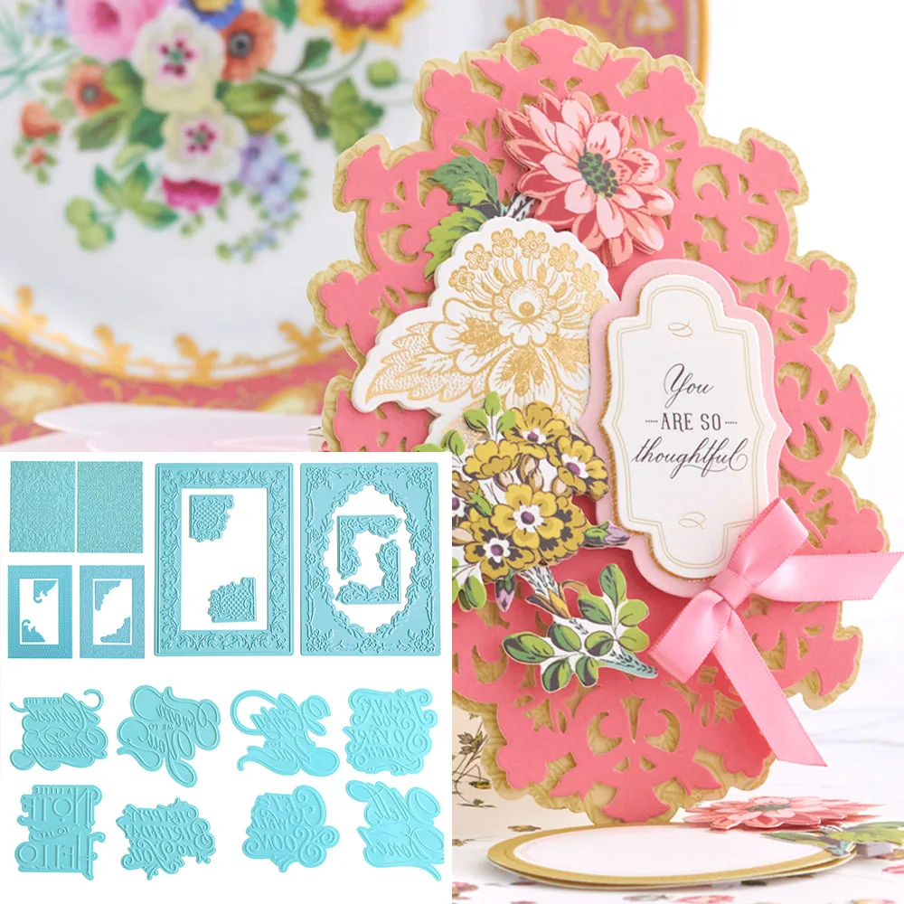 

FLEUR FRAMES BIRTHDAY GRATITUDE AND CELEBRATION SENTIMENT HOT FOIL PLATES Metal Cutting Dies Stamp DIY Scrapbook Diary Card Mold