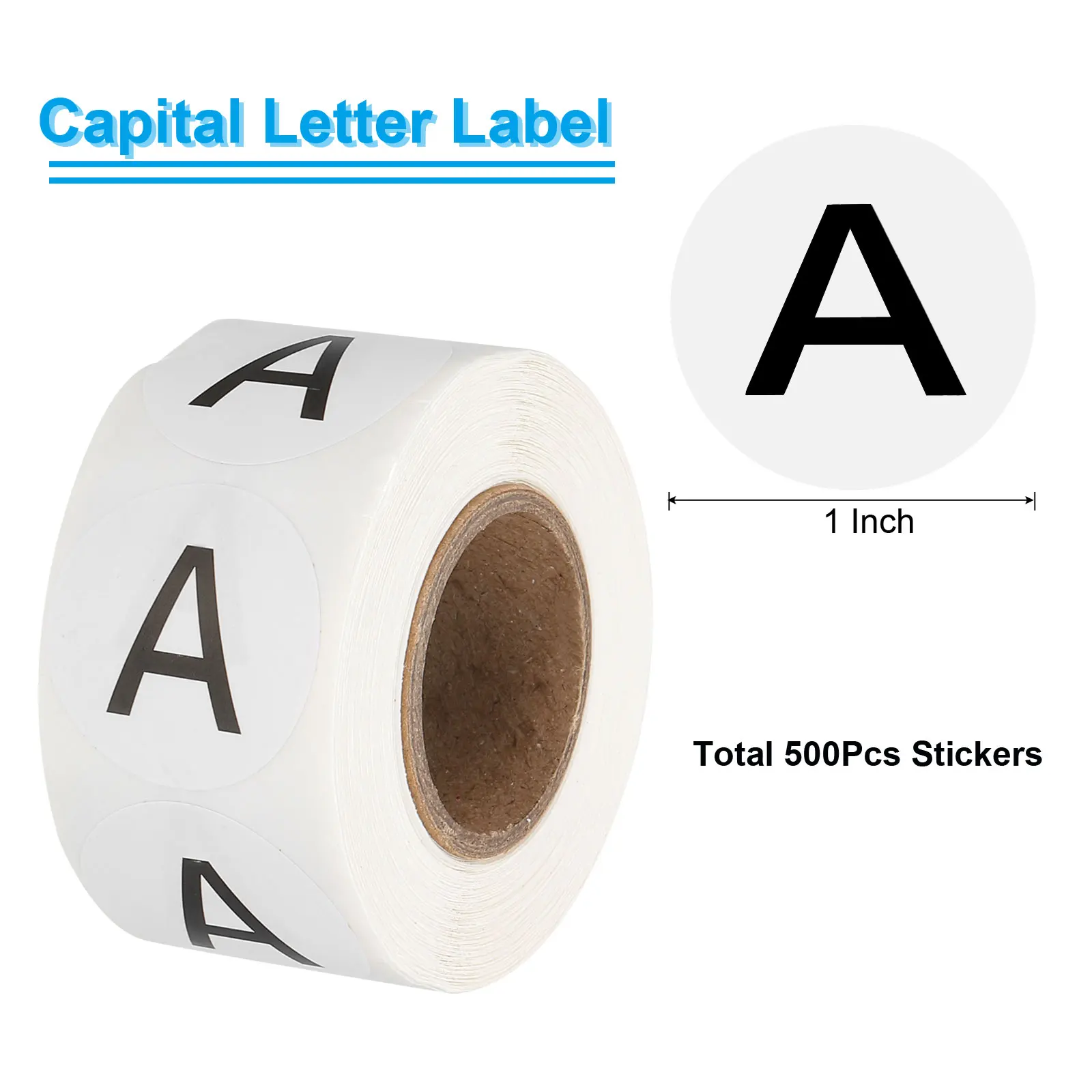 500Pcs/Roll 1 Inch Capital Letter Stickers Letter A-Z Inventory Labels Self Adhesive Round Circle Coding Dots Labels for Office