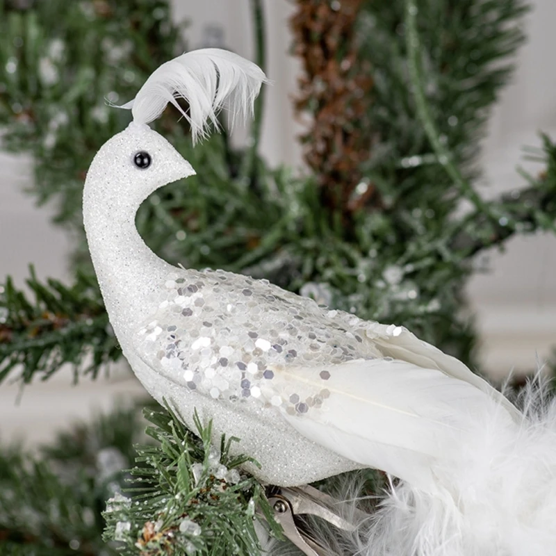 Christmas Tree Ornaments 3D Realistic Simulated Peacocks with Long Tail Feathers