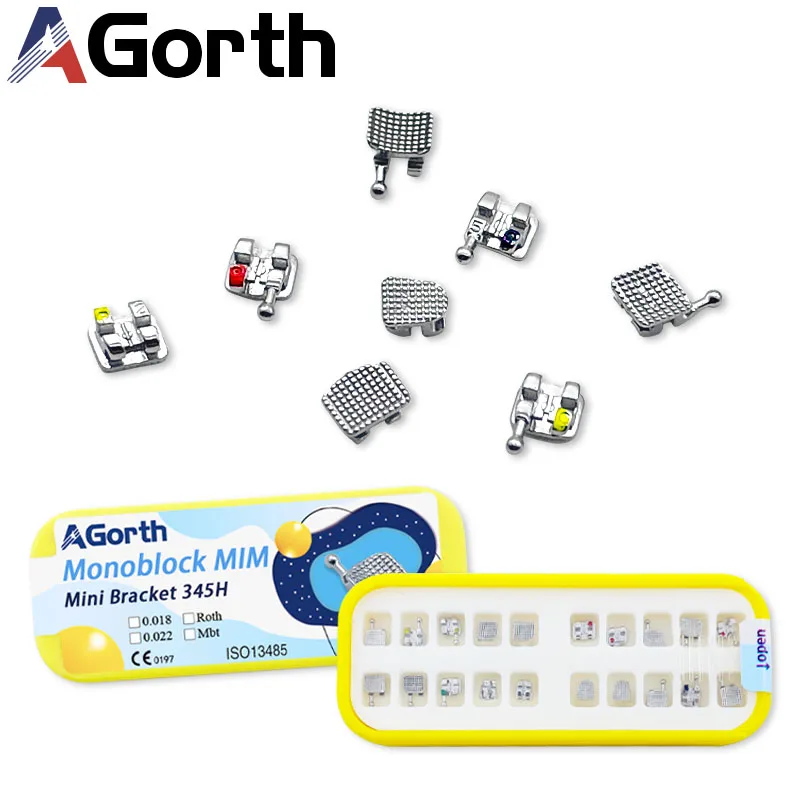 20 Piezas/Set de Brackets Metálicos Dentales, Mini Brackets Ortodónticos Roth MBT Monoblock 1G 022 con Ganchos 345, Brackets de Odontología para Dientes