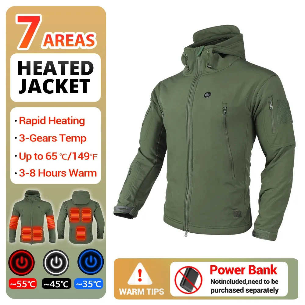 

Heated Jacket Winter Heating Jacket Hooded Jacket Skiing Windproof Hiking Keep Warm Fishing Camping Clothes USB Electric Men