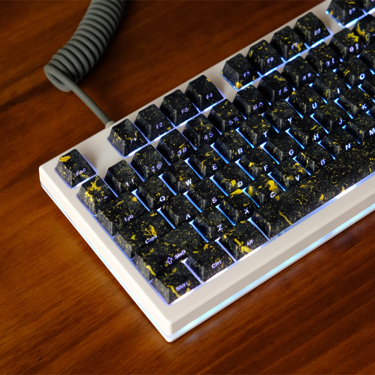 Black Golden Pattern Side-lit Shine Through Keycaps Cherry Profile 130 Keys Dye Sub PBT Keycaps for MX Switches Gaming Keyboard